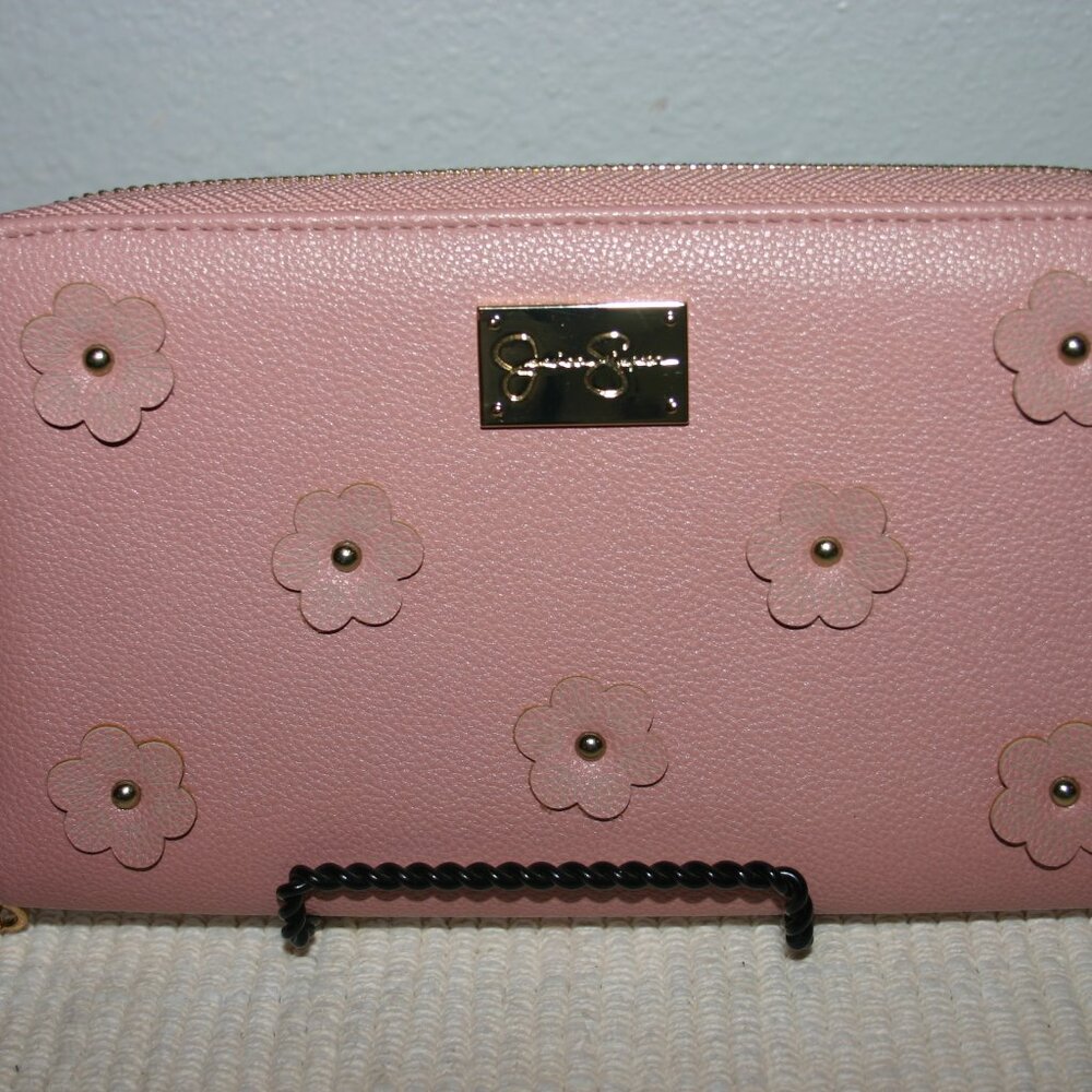 Jessica Simpson Rose Pink Mauve Faux-Leather Wristlet Wallet B-135